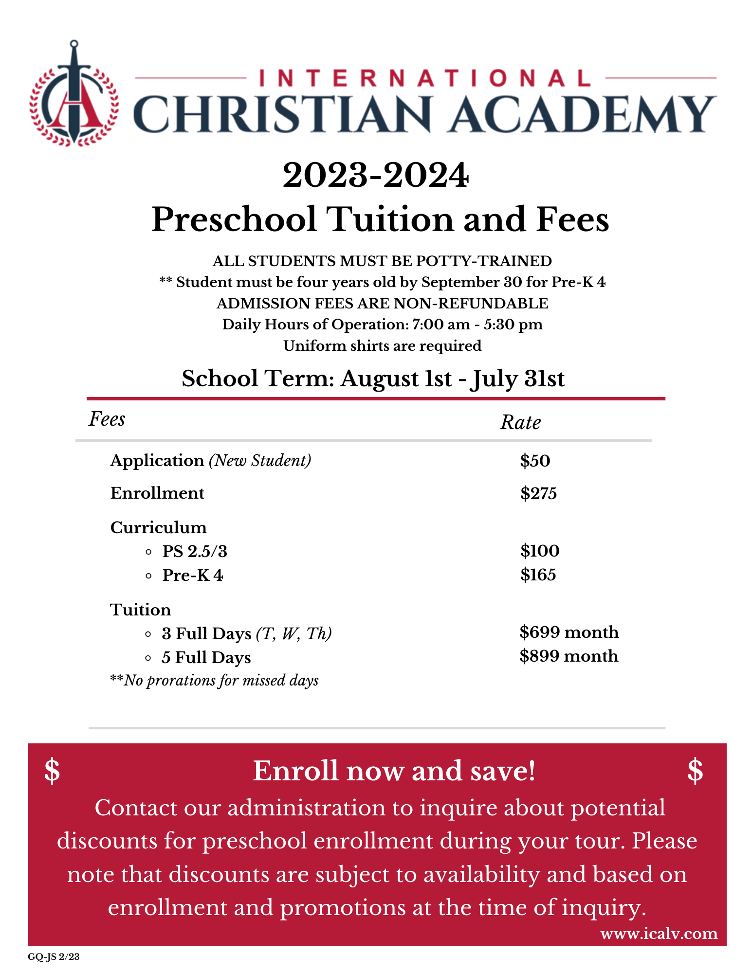 Tuition & Fees - International Christian Academy